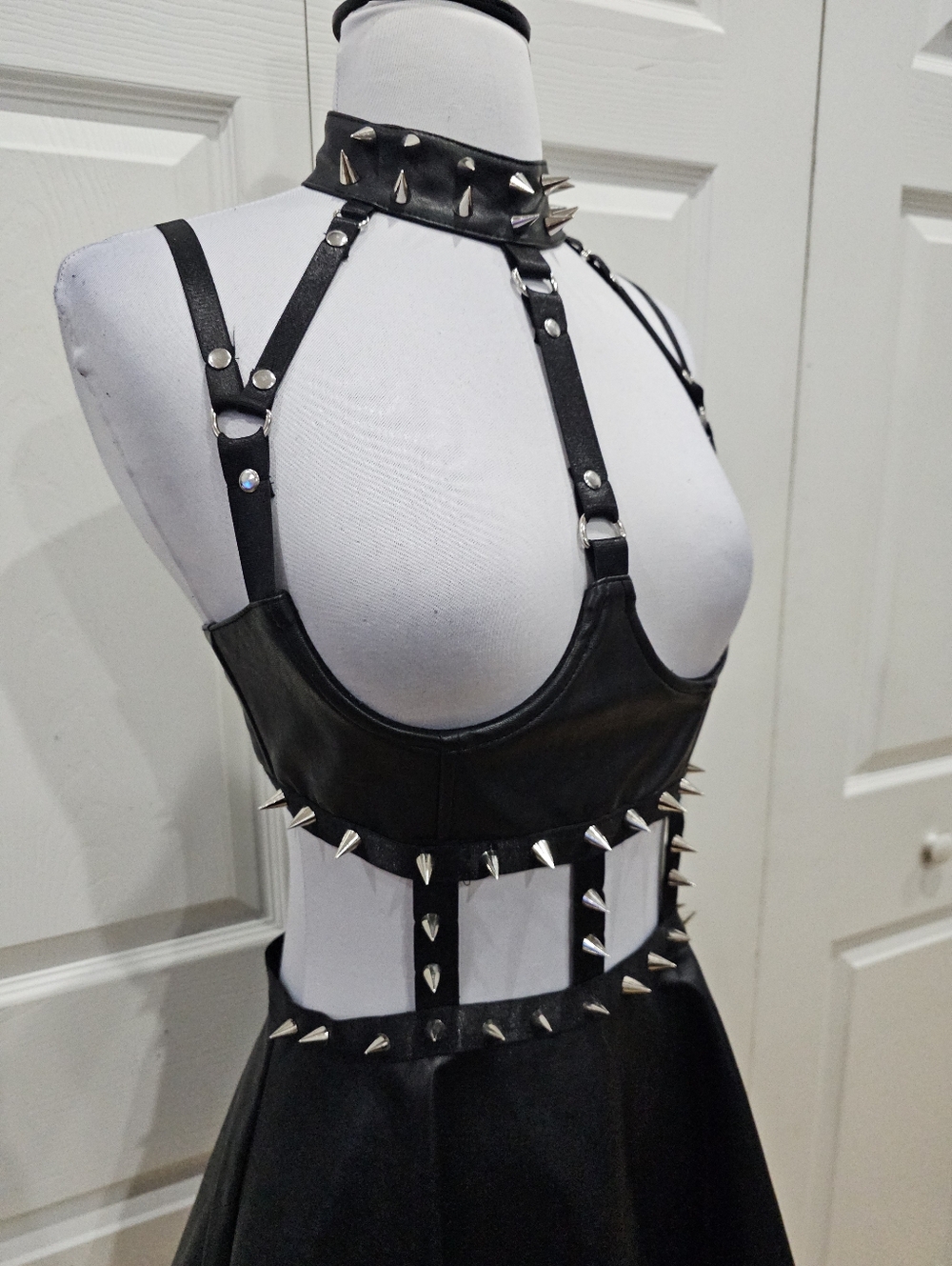Dolls Kill Widow Black Goth Spiked Faux Leather Caged Demons Underbust Dress S - Picture 9 of 15